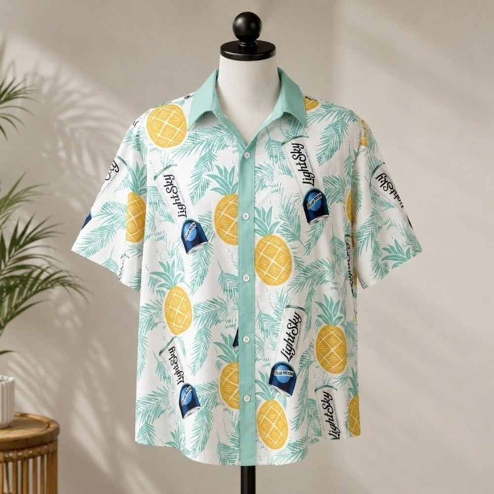 Blue Moon Beer‎ Hawaiian Shirt Mens XL Tropical Button Up Aloha USA Made